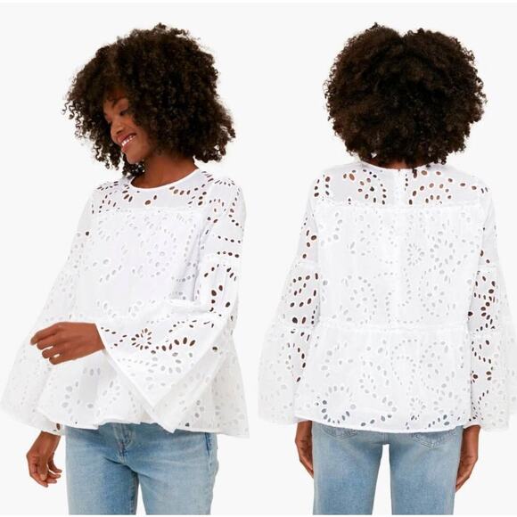 TUCKERNUCK Blouse Small Eloise Eyelet A-Line Silhouette Bell Sleeves Lined - Picture 1 of 15